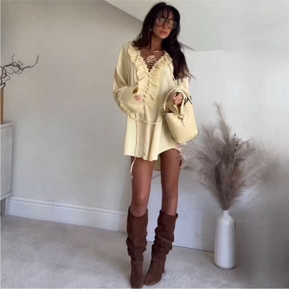 H&M Edition S/S 2025 Ruffled Pale Yellow Tunic Blouse Limited Edition - Picture 8 of 12